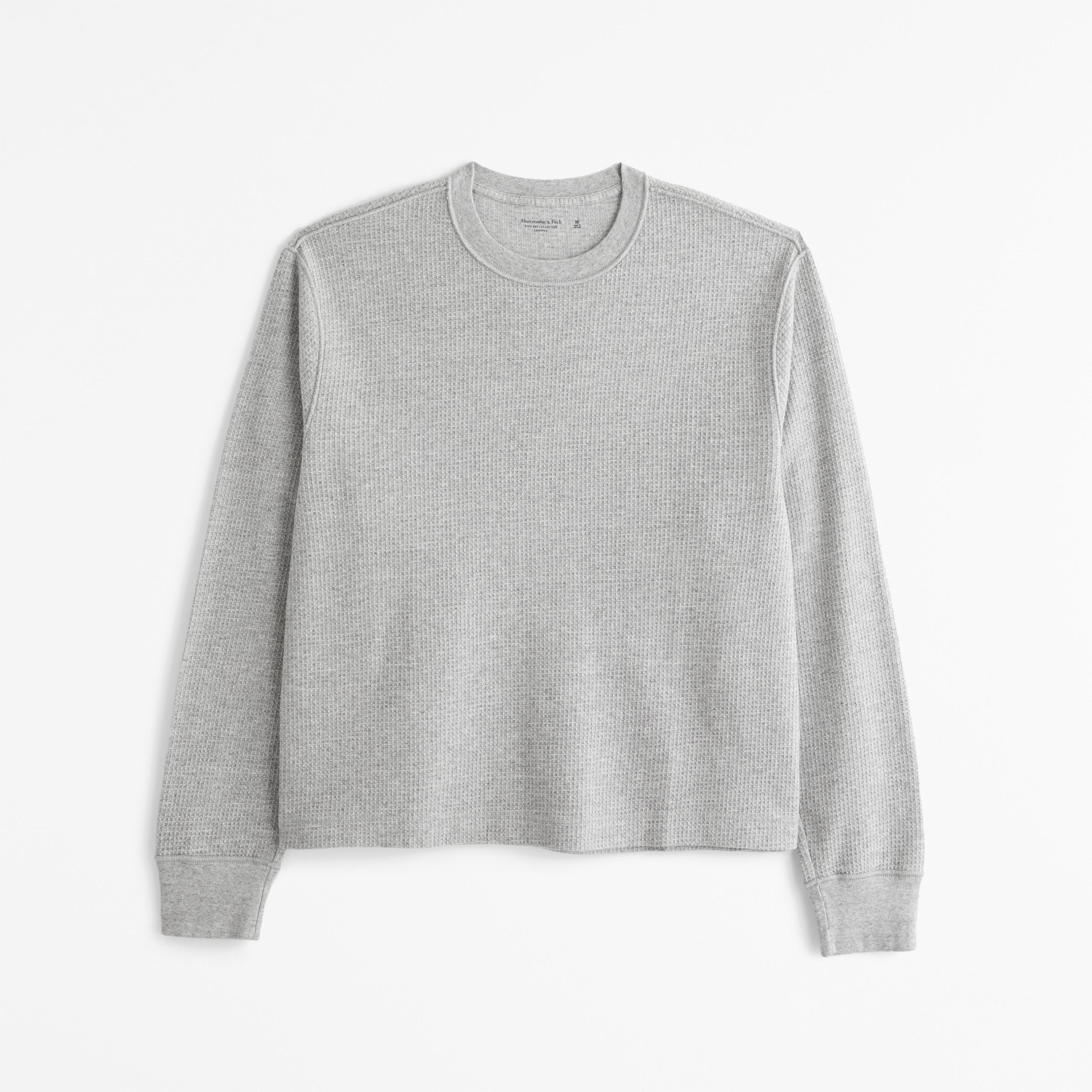 Long-Sleeve Grid Waffle Cropped Tee Product Image