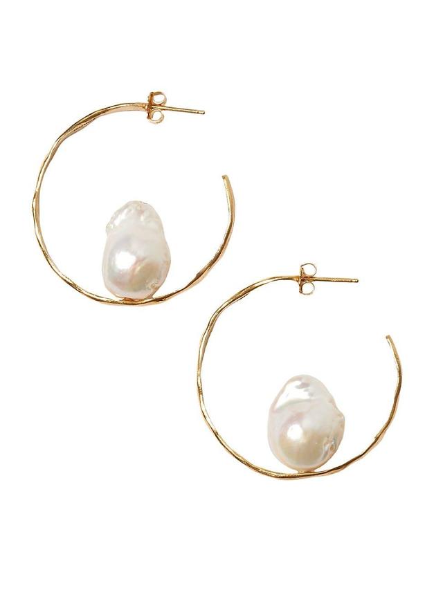 Womens 18K Gold-Plated & Baroque Pearl Hoop Earrings Product Image