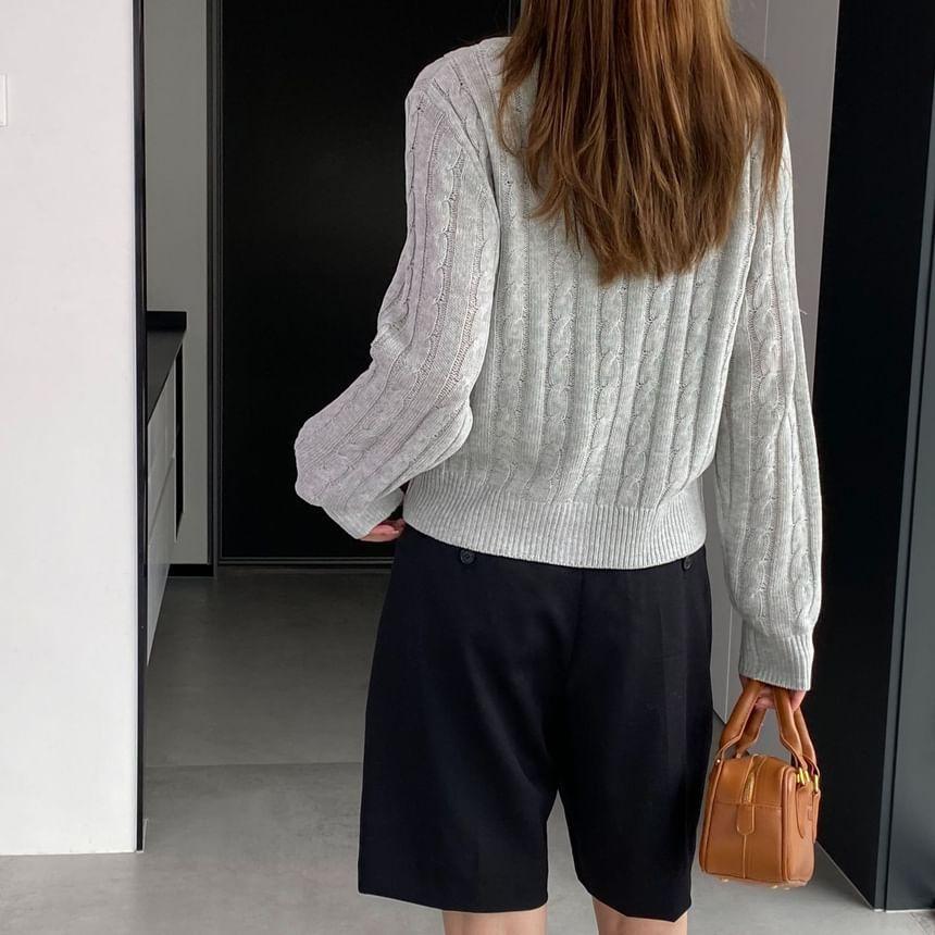 Plain Cable-Knit Cardigan / V-Neck Tank Top Product Image