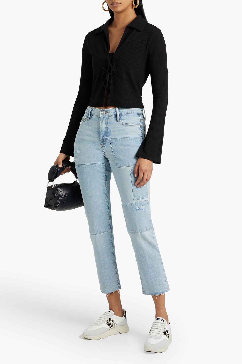 Le Nouveau Straight Cropped Patchwork Mid-rise Slim-leg Jeans In Light Denim Product Image