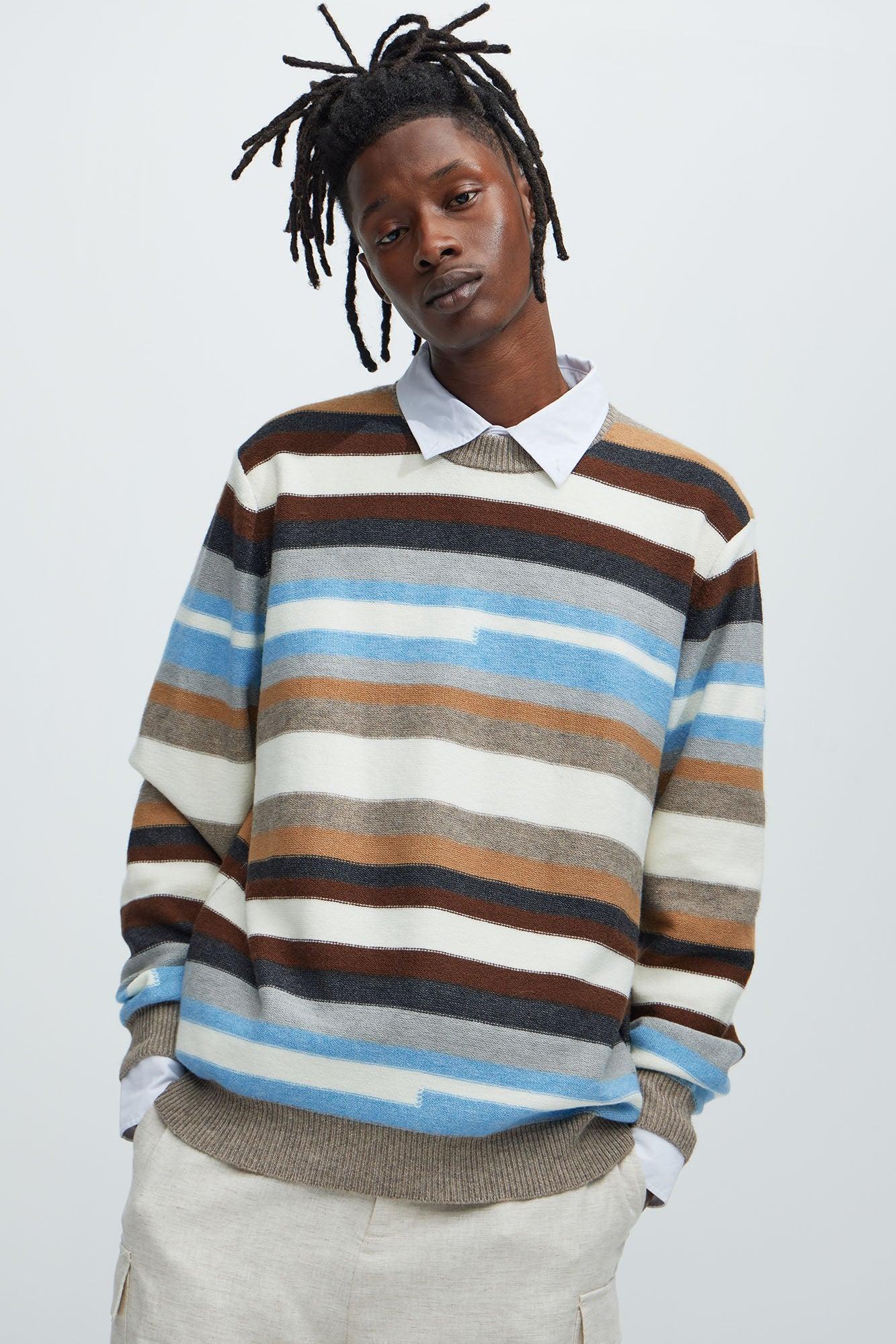 Full Striped Crewneck Sweater - Brown/combo Product Image