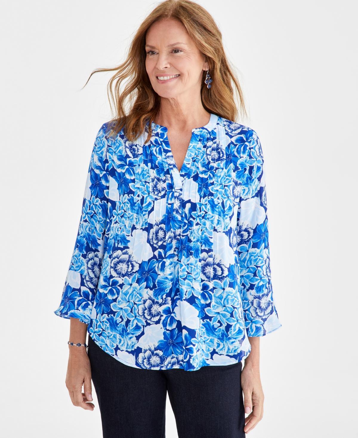 Style & Co Womens Printed Pintuck Ruffle Sleeve Top, Created for Macys Product Image