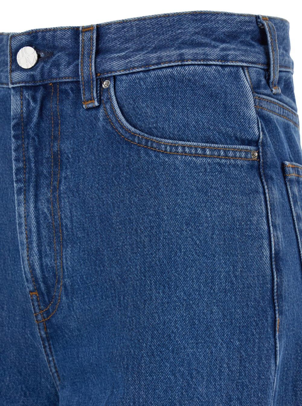 Blue Wide Jeans With Logo Patch In Denim Woman Product Image