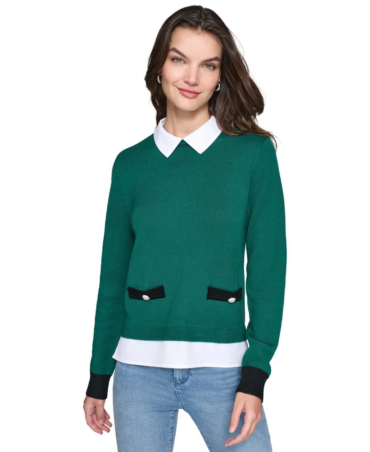 Karl Lagerfeld Paris Womens Layered-Look Sweater, Regular & Petites Product Image