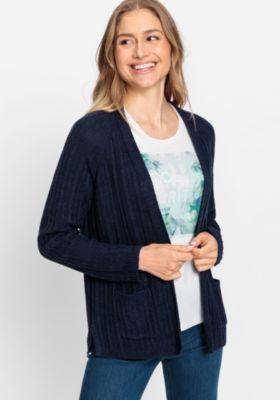 Olsen Womens Linen Blend Long Sleeve Ribbed Open Front Cardigan Product Image