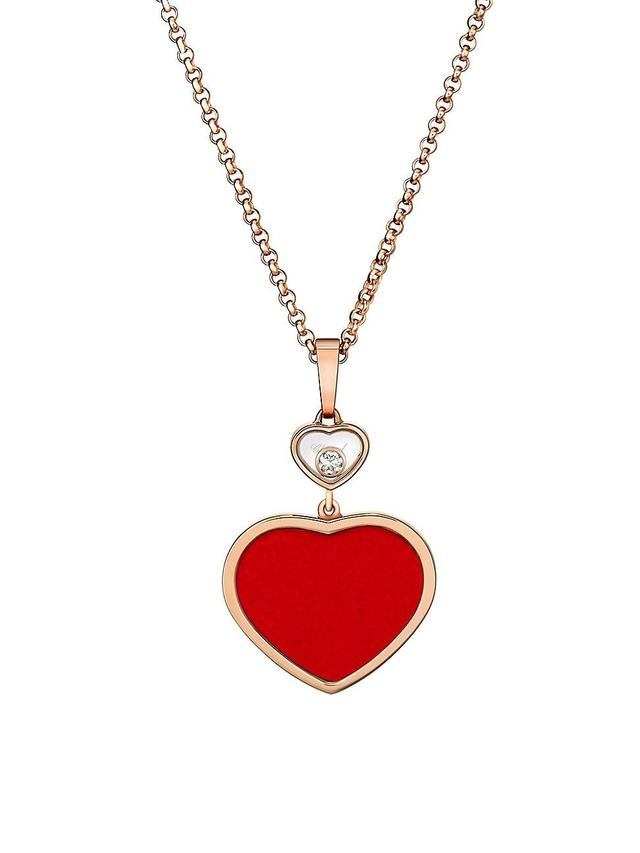 Womens Happy Hearts 18K Rose Gold, Red Stone & Diamond Heart Pendant Necklace Product Image