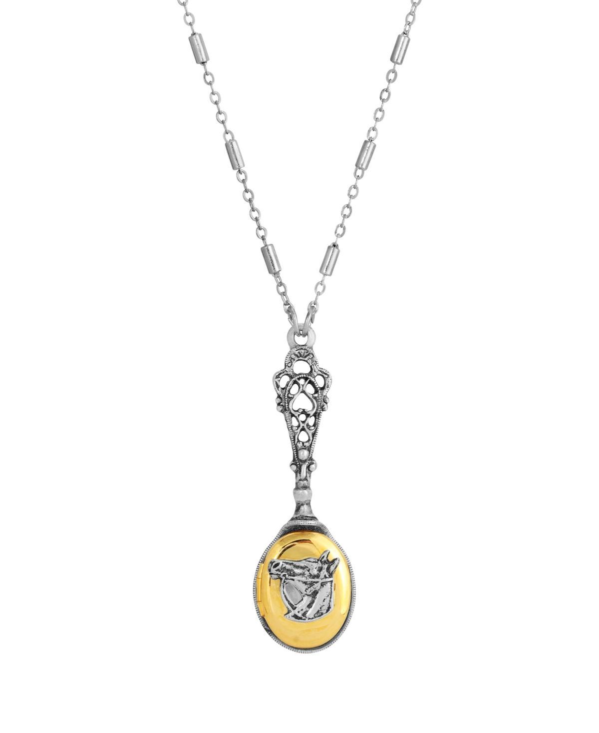 1928 Two Tone Horse Head Locket Necklace, Womens, Multi Product Image