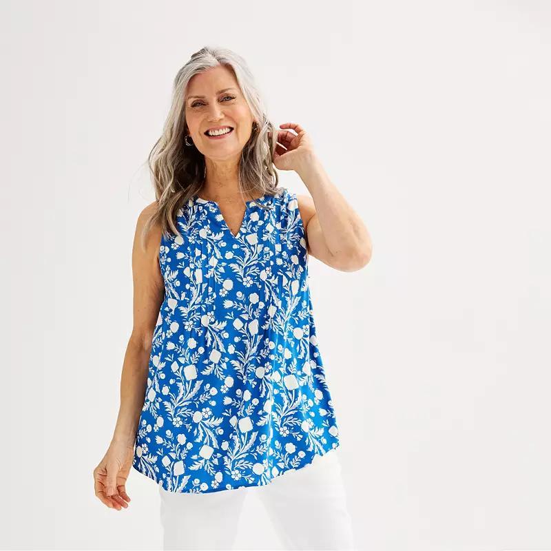 Womens Croft & Barrow Pintuck Sleeveless Shell Top Blue Small Tile Product Image