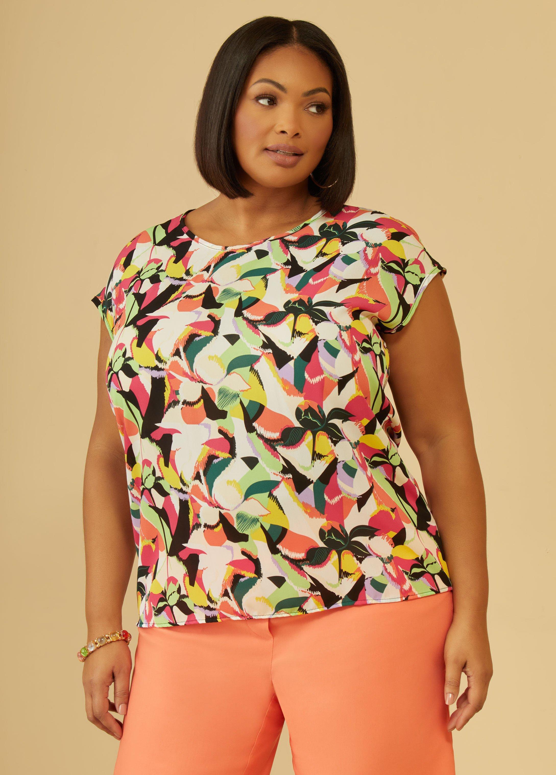 Plus Size Printed Cap Sleeved Blouse Ashley Stewart Product Image