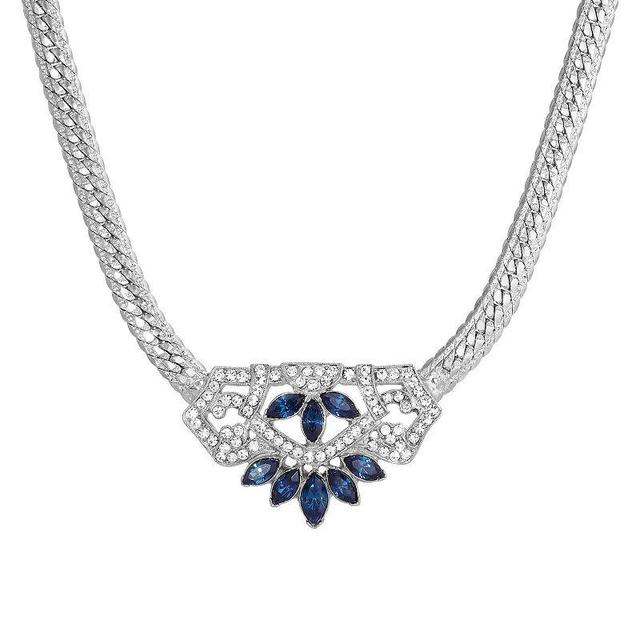 1928 Silver Tone Blue Crystal Statement Necklace, Womens Product Image