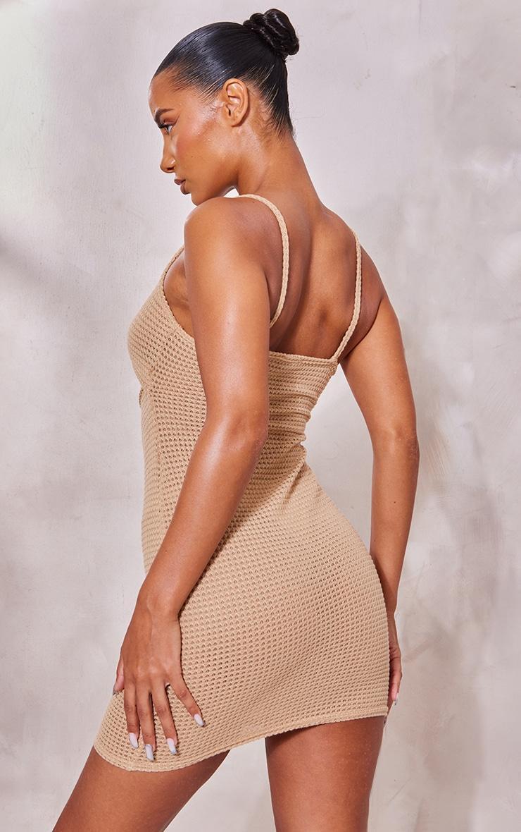 Soft Brown Knitted Texture Cut Out Strappy Bodycon Dress Product Image