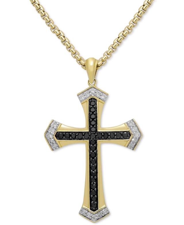 Mens Black & White Diamond Cross 22 Pendant Necklace (1/2 ct. t.w.) in 18k Gold-Plated Sterling Silver Product Image