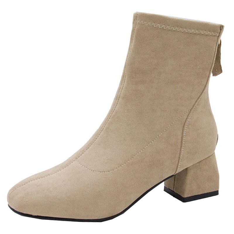 Block Heel Plain Short Boots Product Image