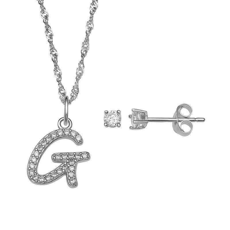 LC Lauren Conrad Sterling Silver Cubic Zirconia Stud Earrings & Initial Pendant Necklace Set, Womens Sterling Silver P Product Image