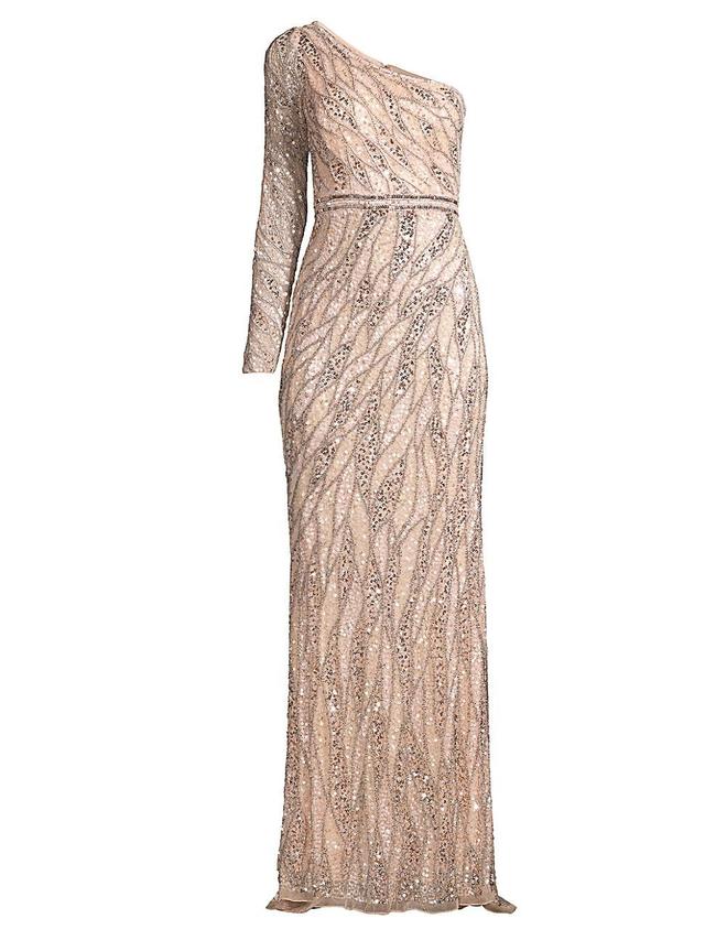 Womens One-Shoulder Sequin Gown Product Image