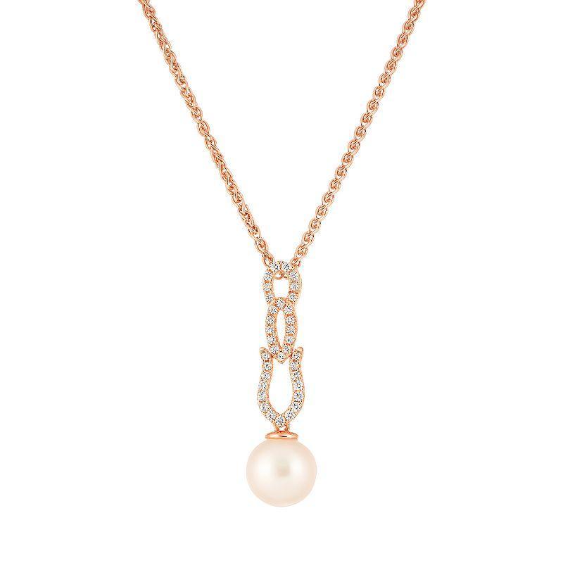 Rose Gold Tone Sterling Silver Freshwater Cultured Pearl & Cubic Zirconia Pendant Necklace, Womens Pink Tone Product Image