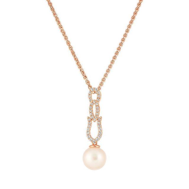 Rose Gold Tone Sterling Silver Freshwater Cultured Pearl & Cubic Zirconia Pendant Necklace, Womens Pink Tone Product Image