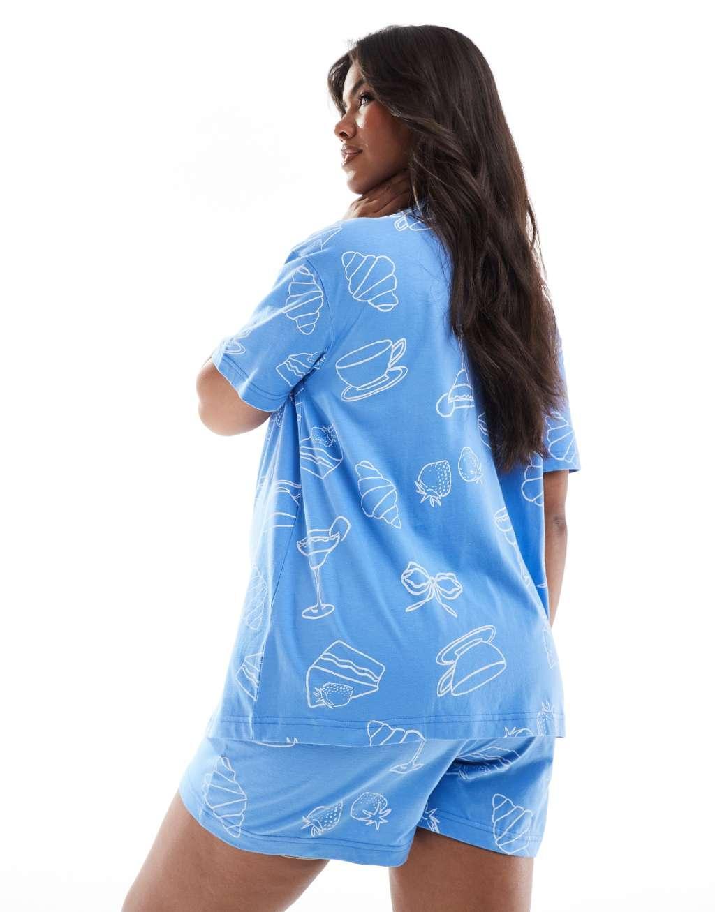 ASOS DESIGN Maternity brunch oversized tee & shorts pajama set in blue Product Image