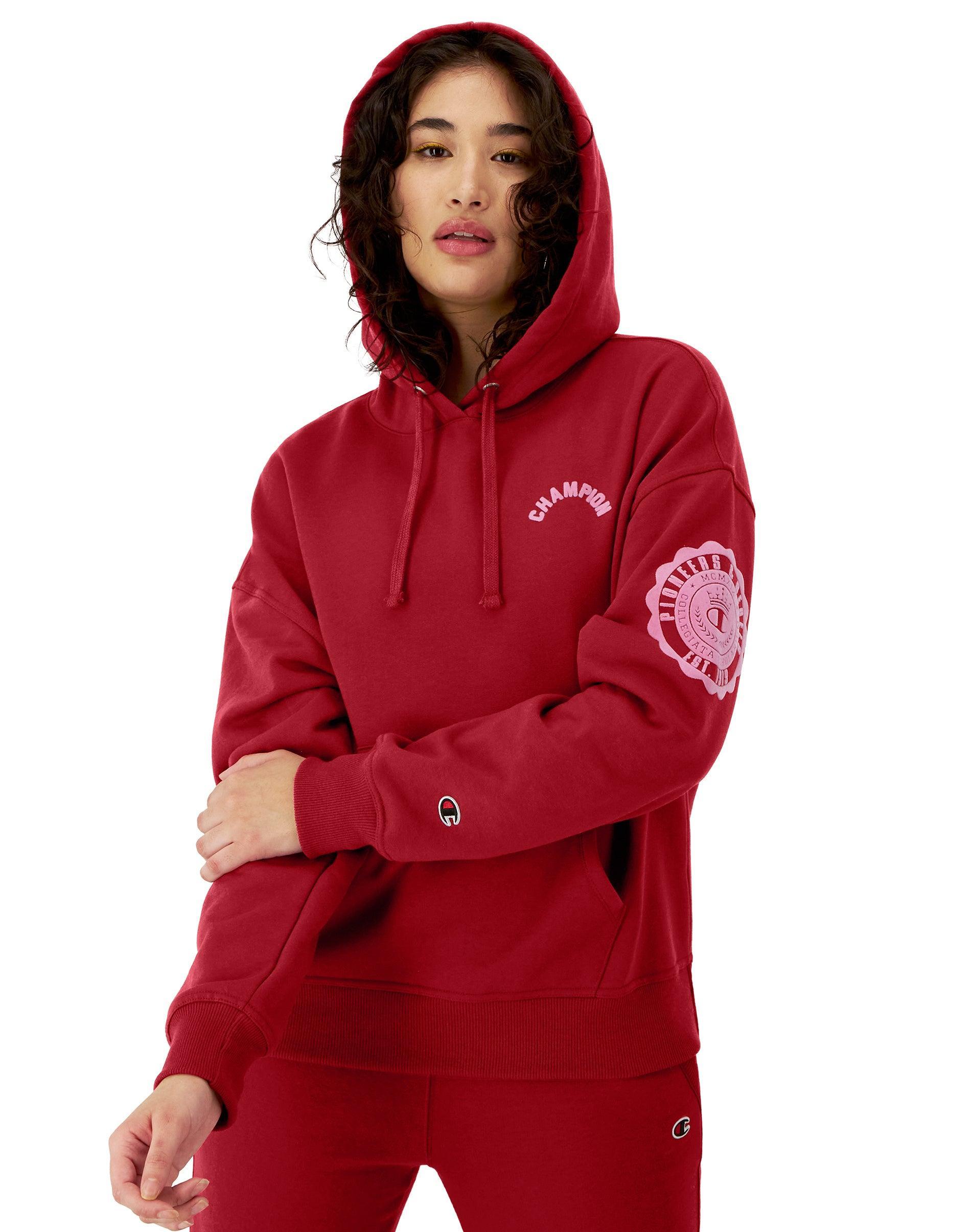 Womens Champion Powerblend Hoodie, Collegiate Laurel, Arched Classic Script Cardinal 2XL Product Image