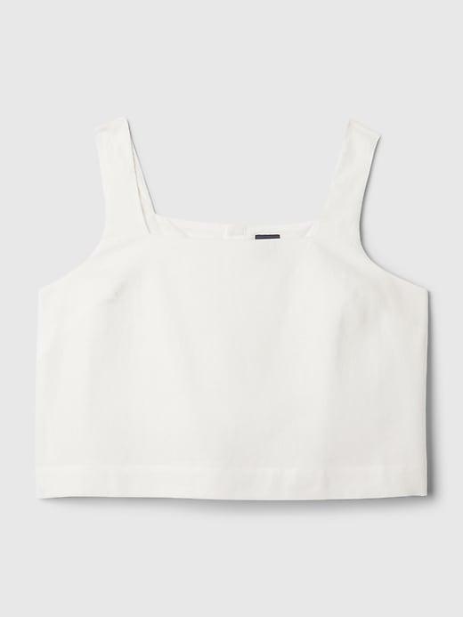 Linen-Blend Button-Back Cropped Tank Top Product Image