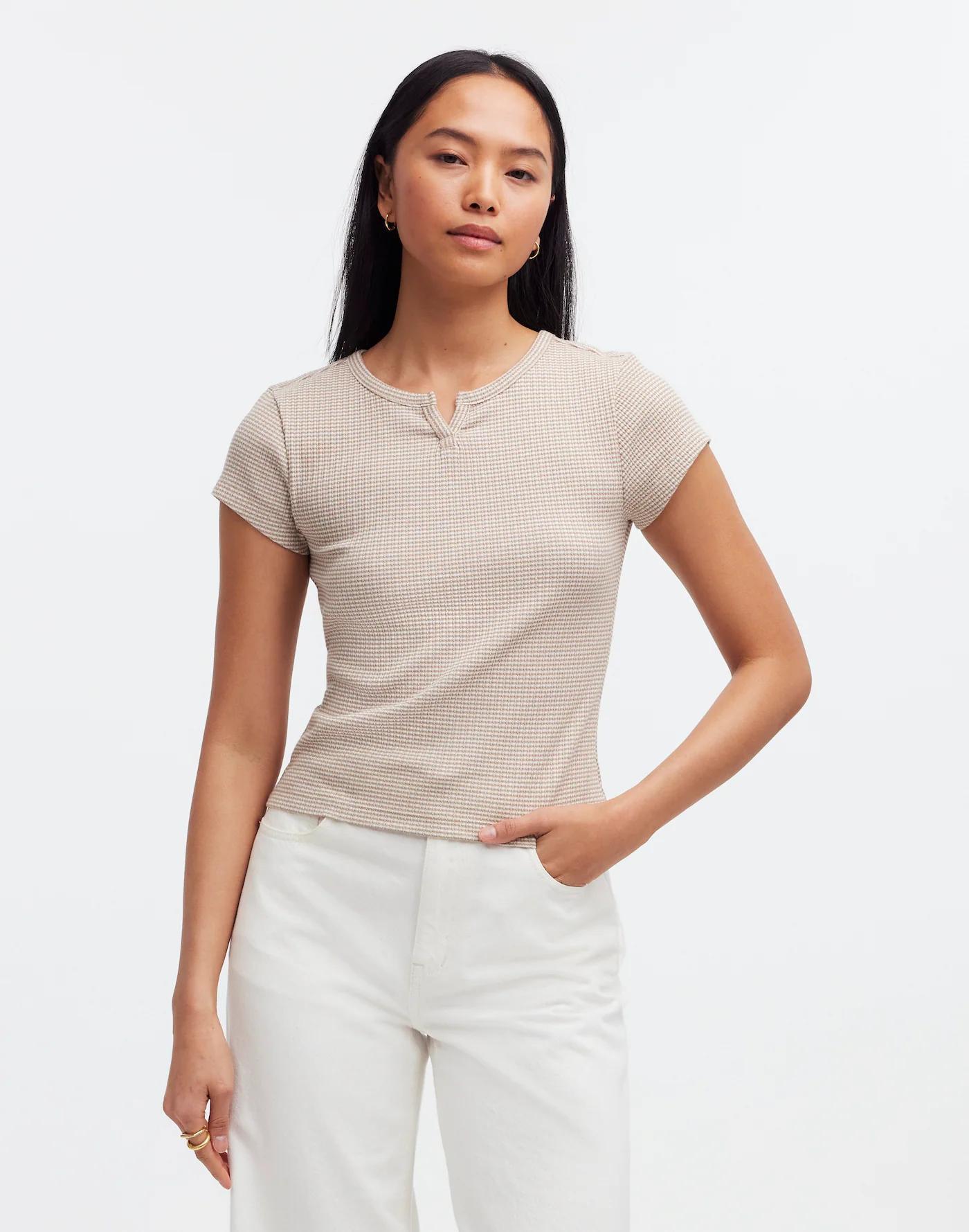 Ribbed Split-Neck Tee Product Image