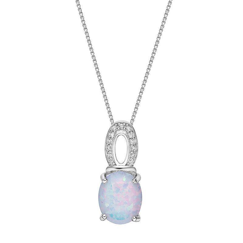 Gemminded Sterling Silver Lab-Created Opal & Lab-Created White Sapphire Pendant Necklace, Womens Product Image