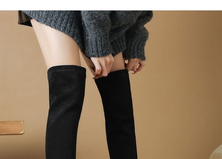 Square Toe Platform Panel Faux Suede Block Heel Over The Knee Boots Product Image