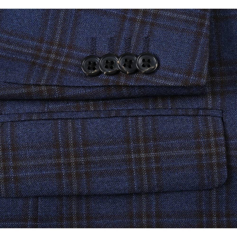 100% Wool Regular Fit 2 Button Sports Coat In Navy Plaid Product Image