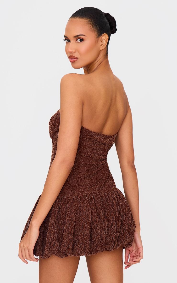 Chocolate Lace Bandeau Ruched Mini Dress Product Image