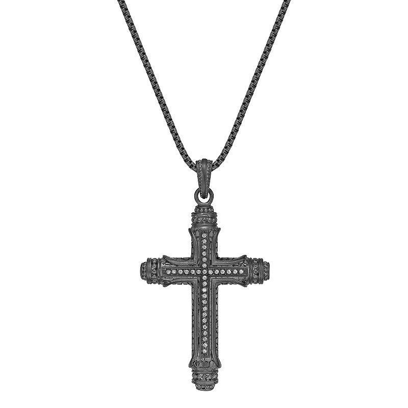 LYNX Mens Stainless Steel Cubic Zirconia Cross Pendant Necklace Grey Product Image