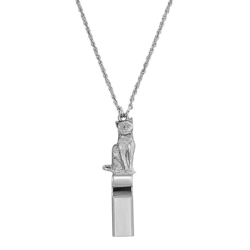 1928 Silver Tone Cat Whistle Pendant Necklace, Womens, Grey Product Image