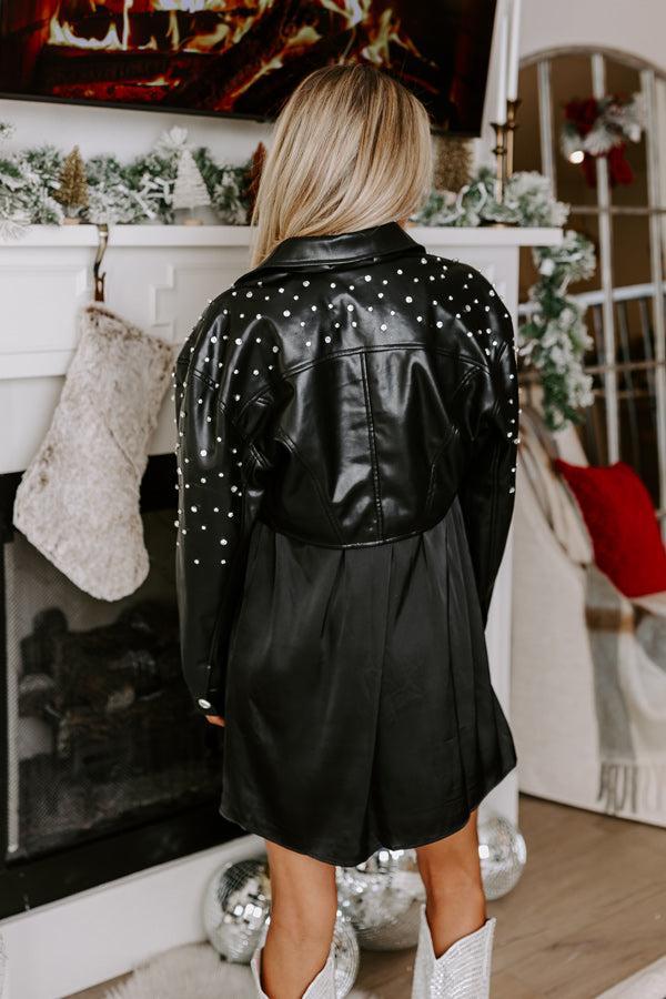 Social And Chic Embellished Faux Leather Jacket Product Image