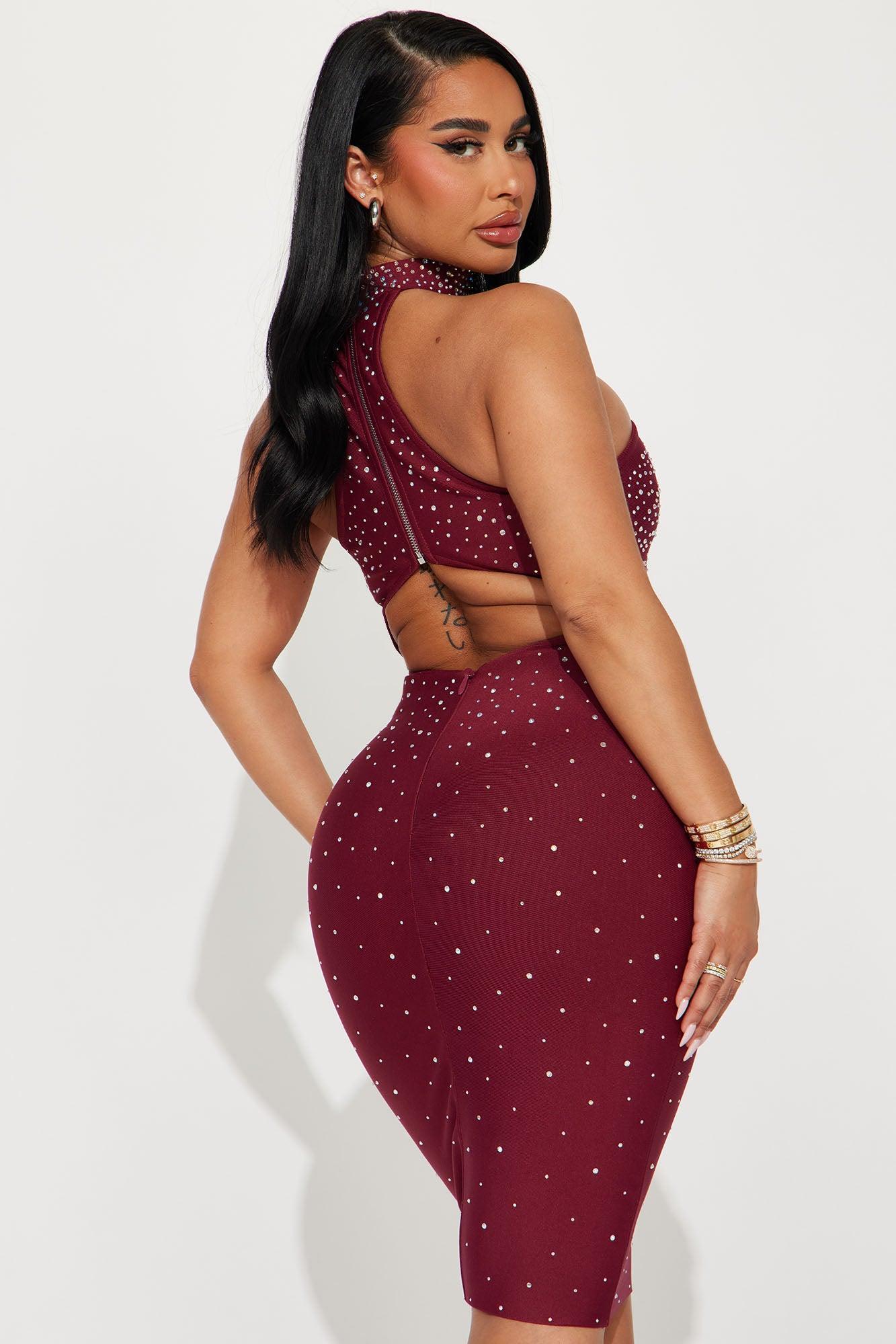 Shine Bright Bandage Mini Dress - Wine Product Image