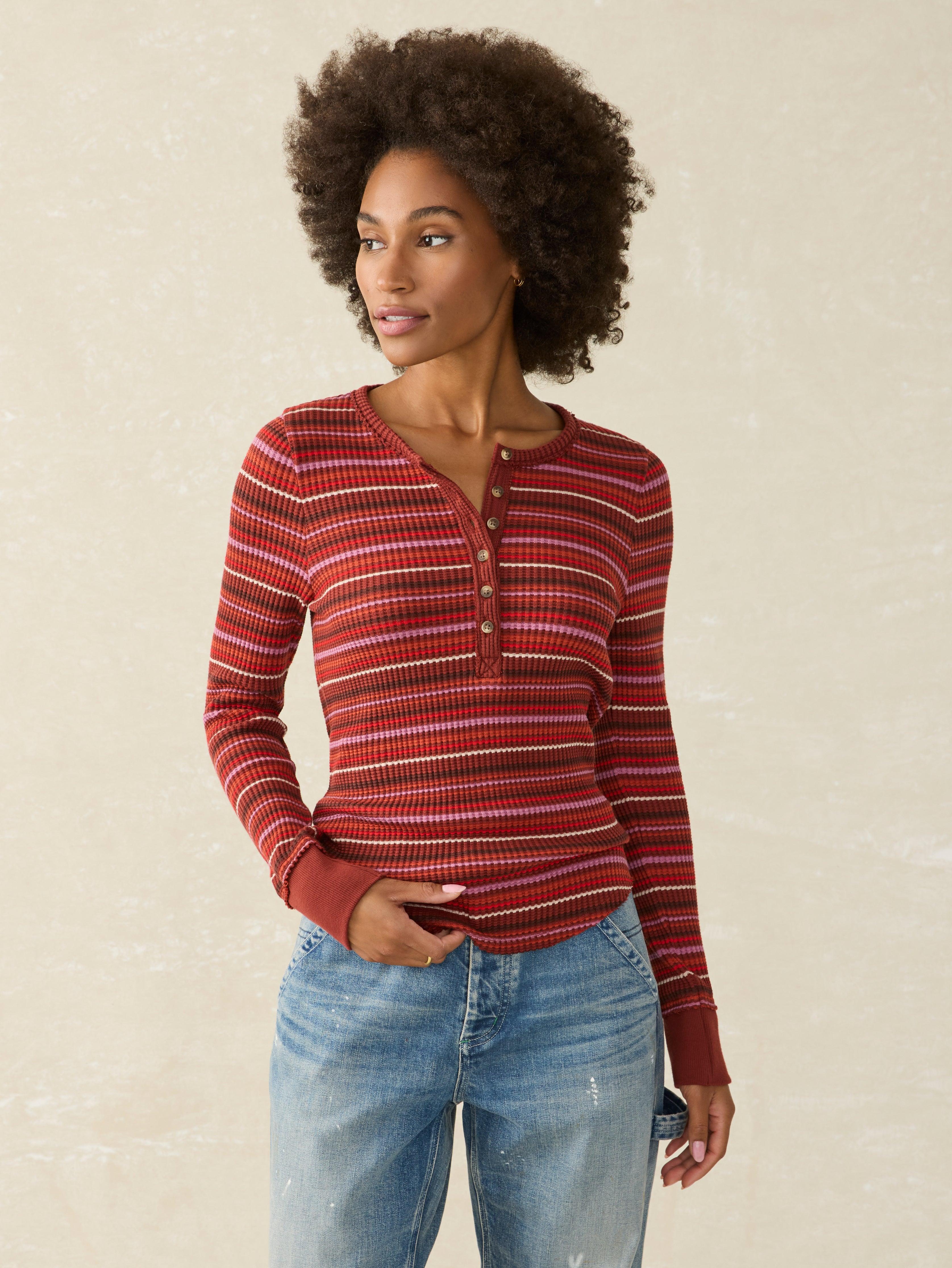 Legend™ Apres Waffle Henley - Sunset Ombre Stripe Female Product Image