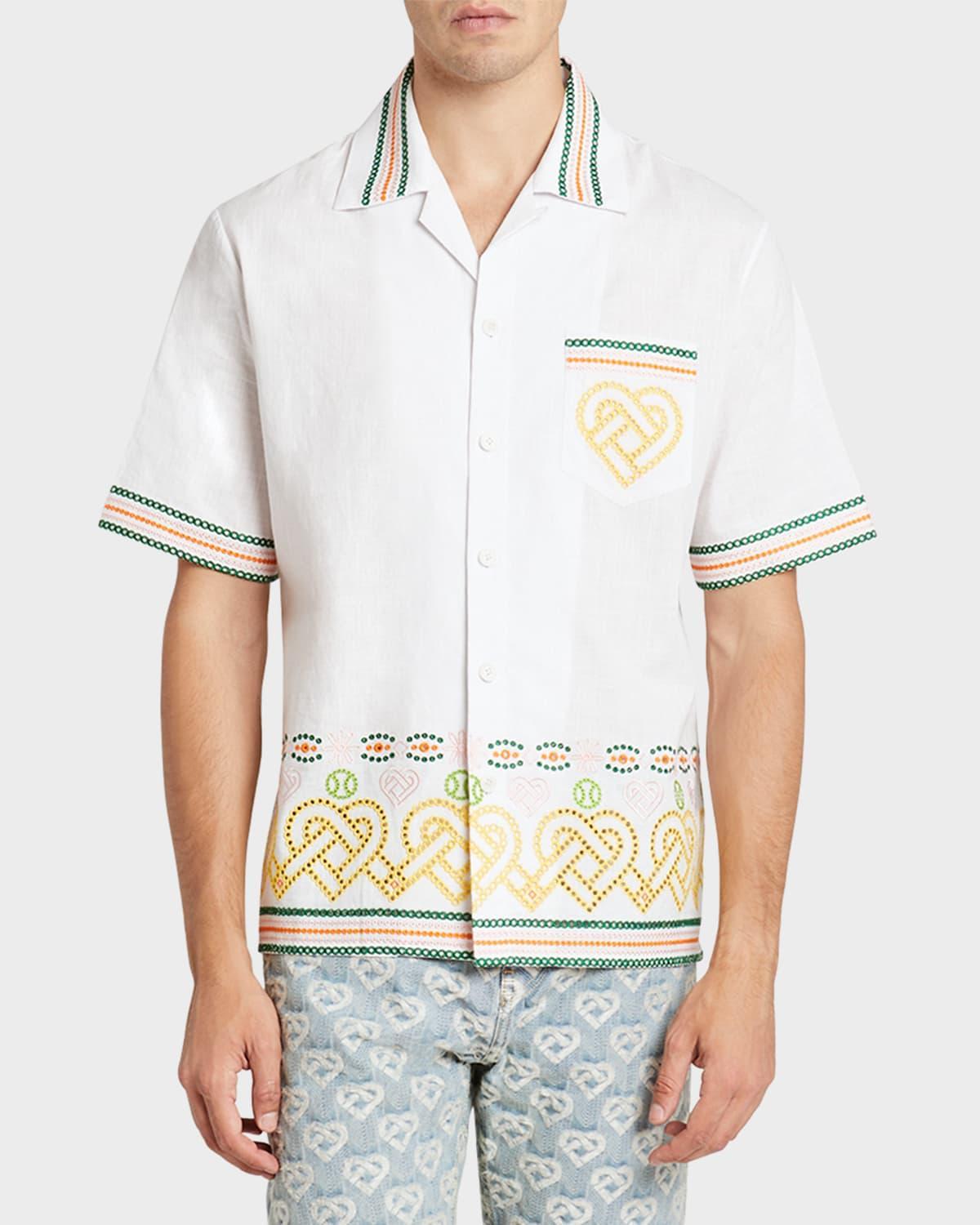 Mens Broderie Anglaise Cotton Camp Shirt Product Image