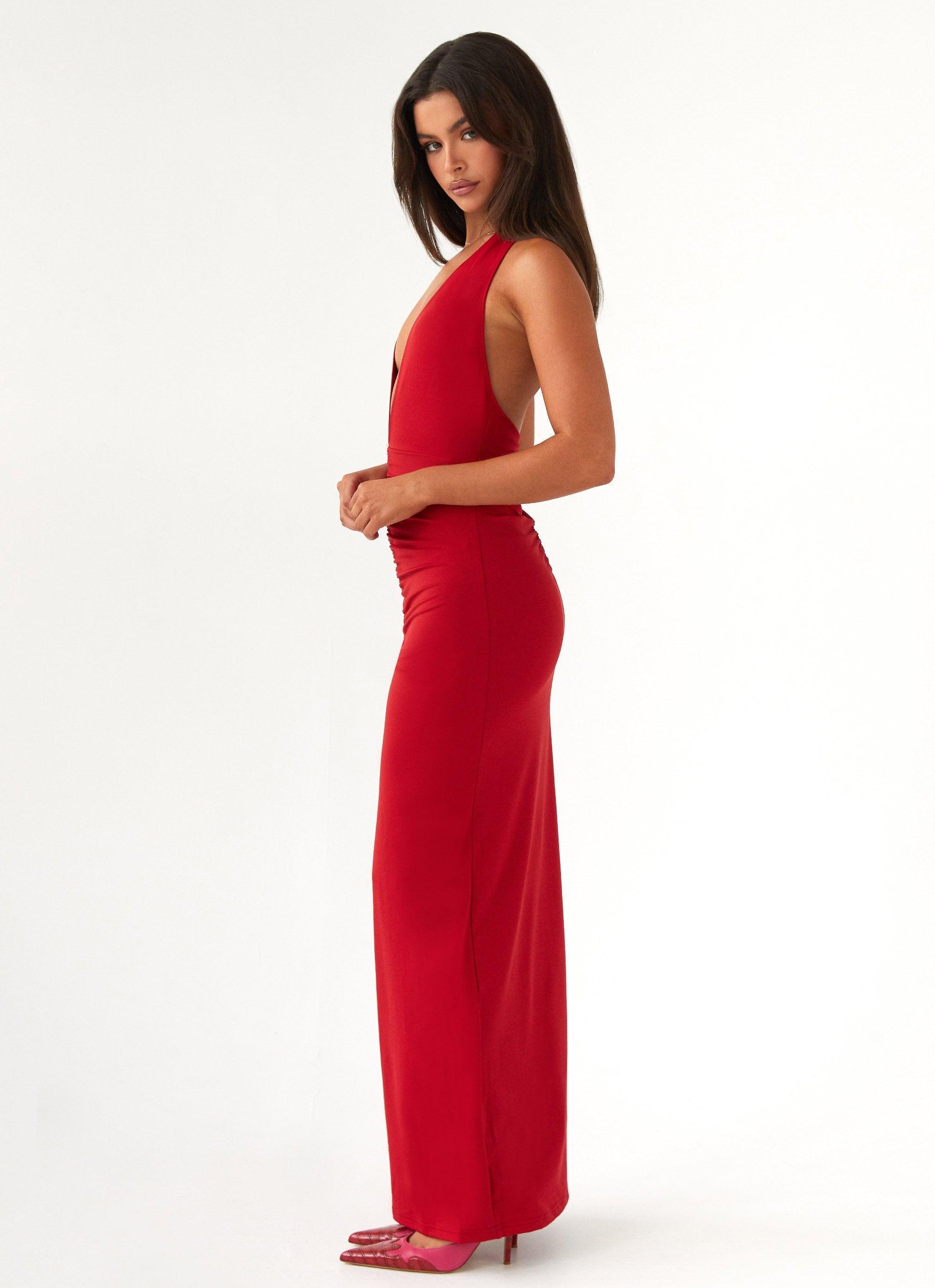 Whisked Away Halterneck Maxi Dress - Red Product Image