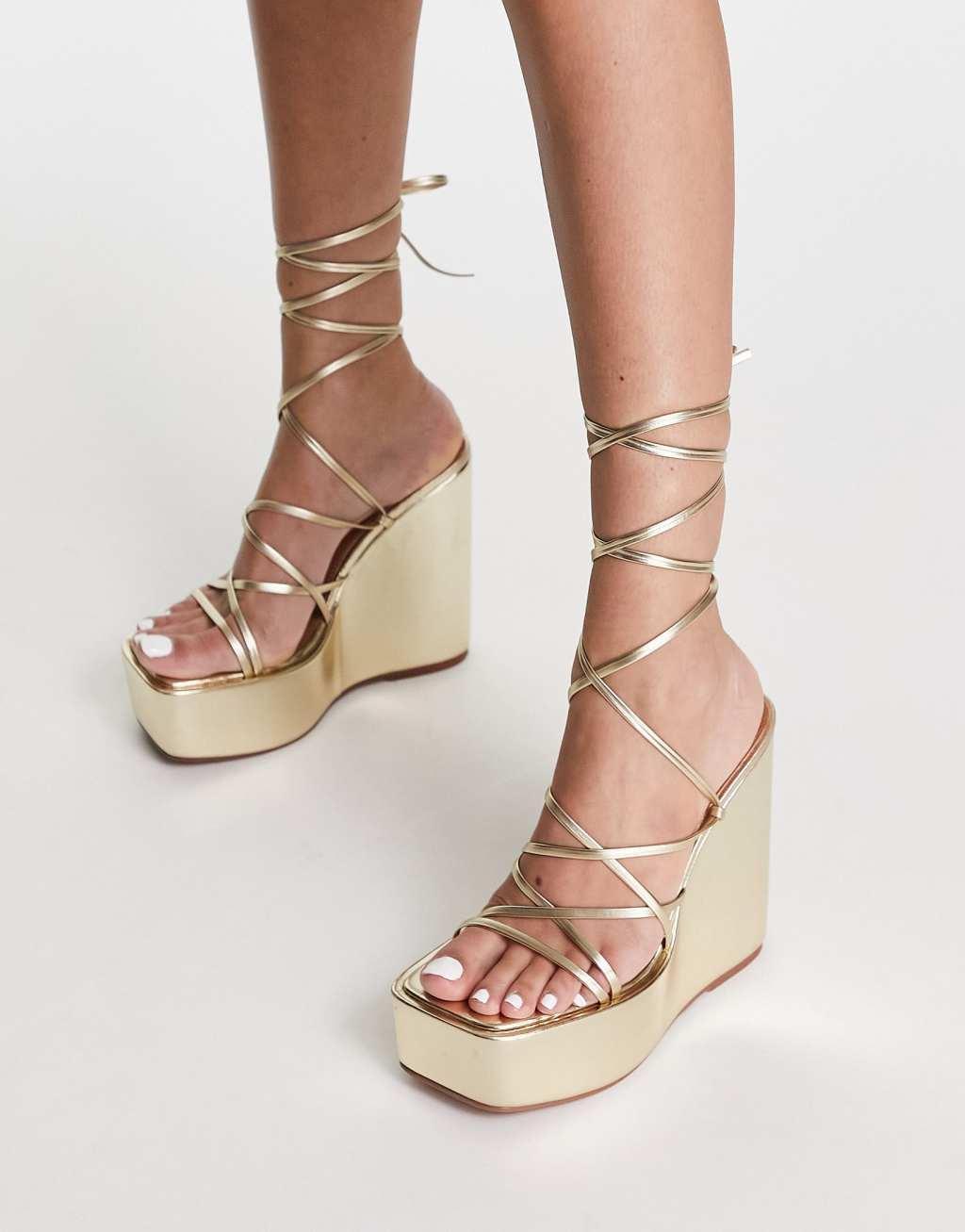 ASOS DESIGN Tanon tie leg wedges Product Image