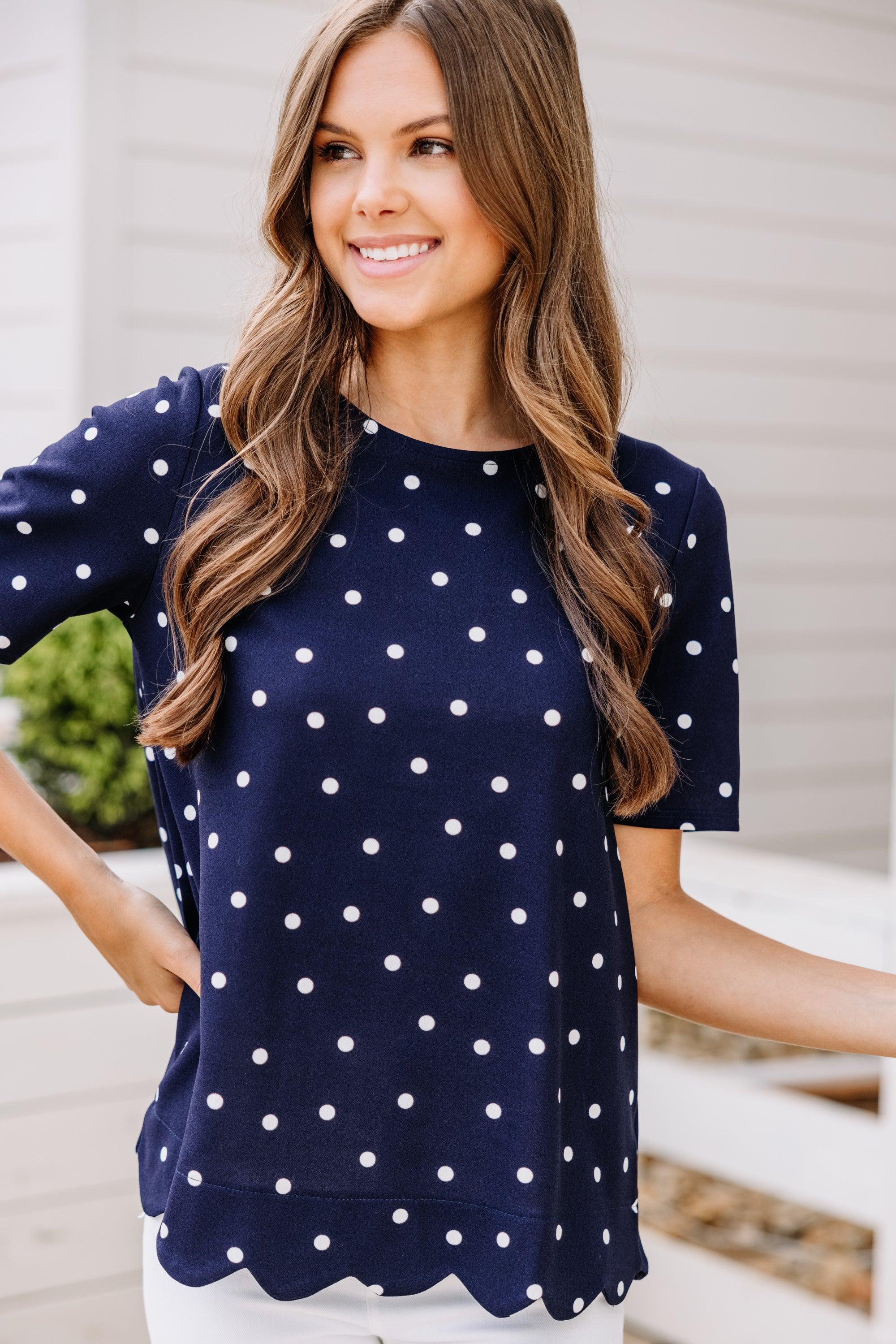 On Your Own Path Navy Blue Polka Dot Blouse Female Product Image