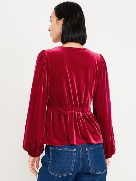 Waist-Defined Satin Peplum Top Product Image