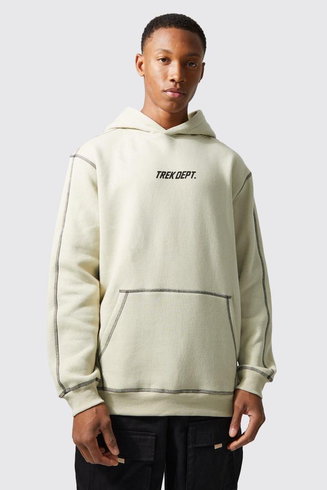 Active Oversized Trek Dept Topstitch Hoodie | boohooMAN USA Product Image