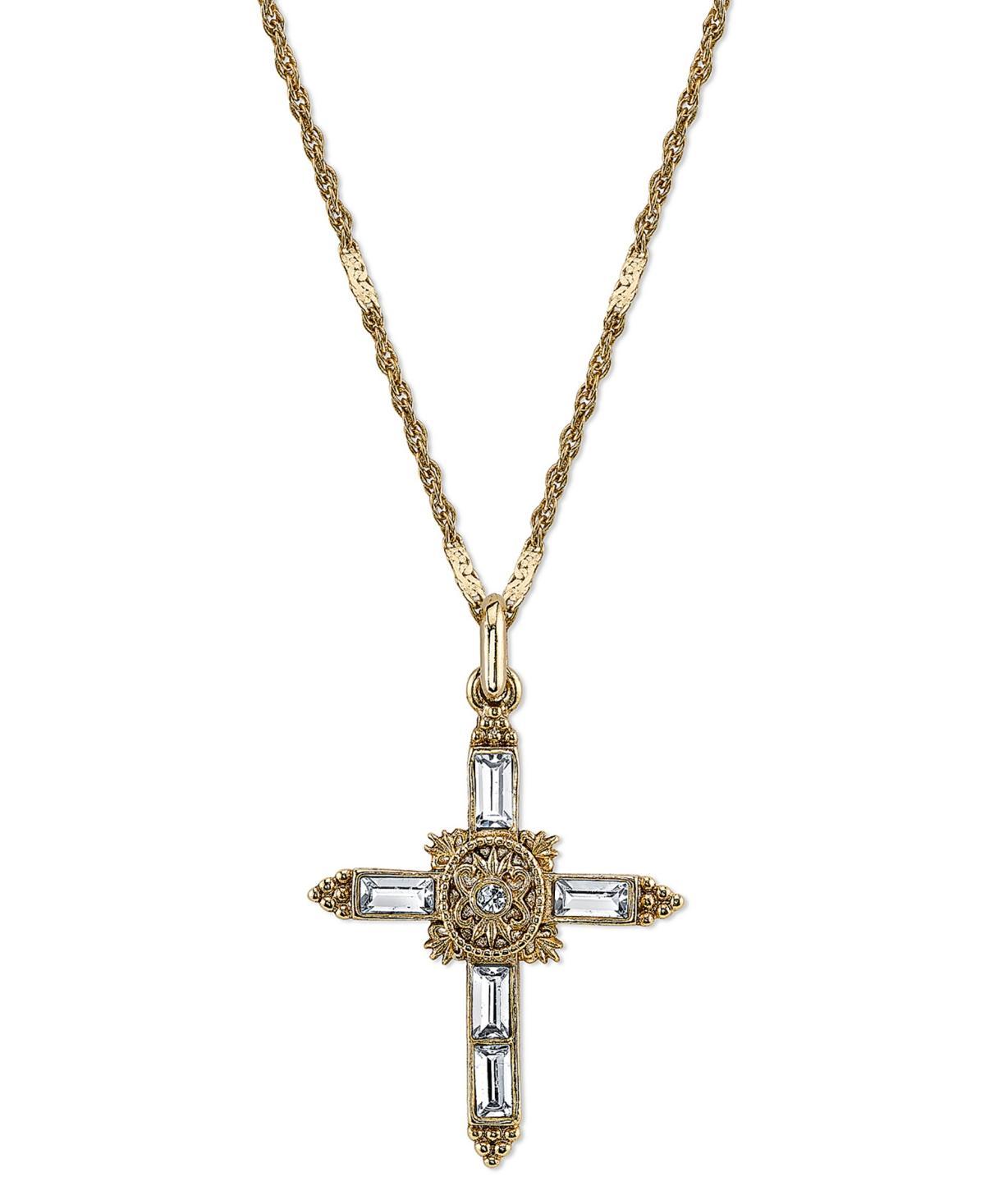 1928 Jewelry 14K Gold Dipped Crystal Cross Pendant Necklace Product Image