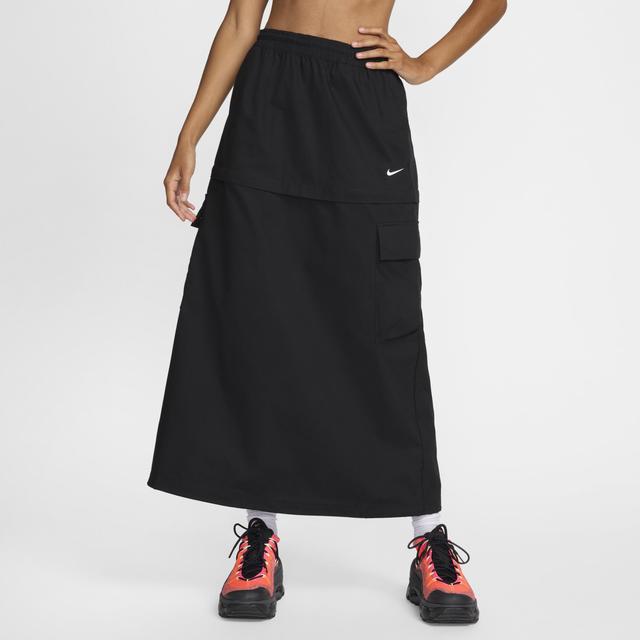 Nike Womens Nike NSW Essentials Woven MR Cargo MDI Skirt - Womens Black/White Product Image