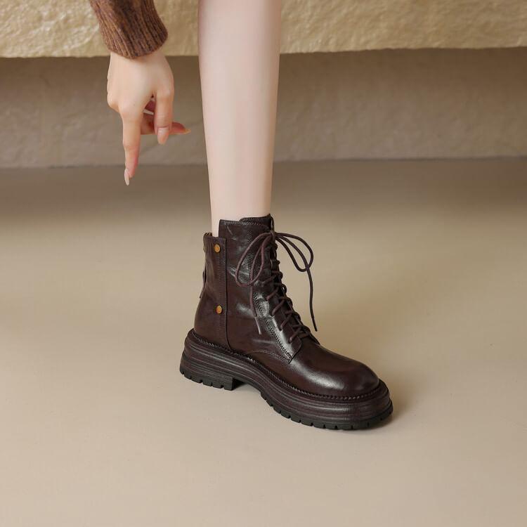 Platform Plain Lace-Up Faux Leather Short Boots Product Image