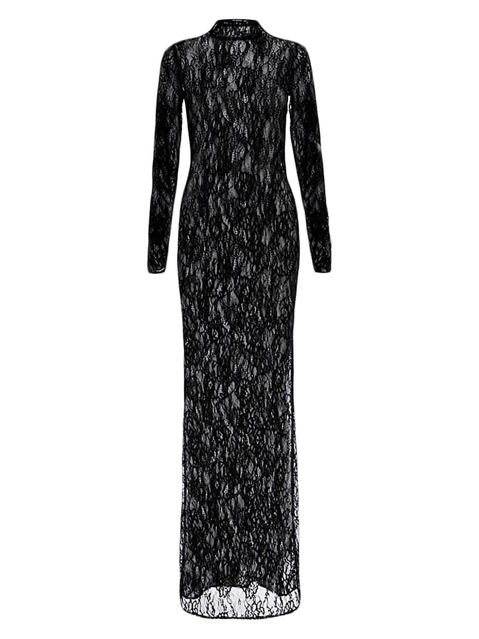 Womens Sheer Lace Long-Sleeve Gown Product Image