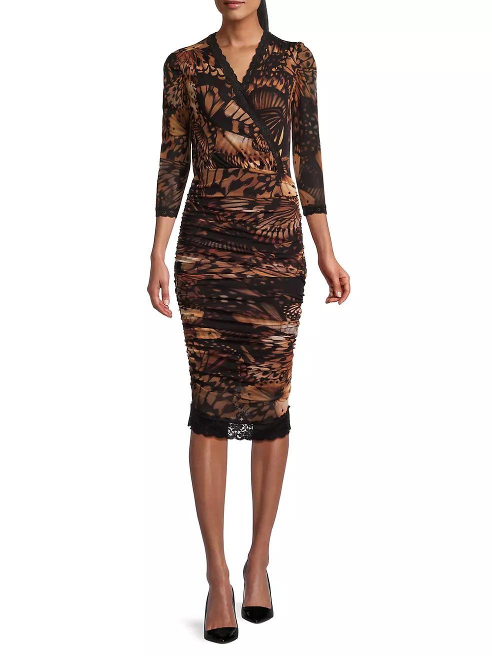 Abito Butterfly-Print Mesh Knee-Length Dress Product Image