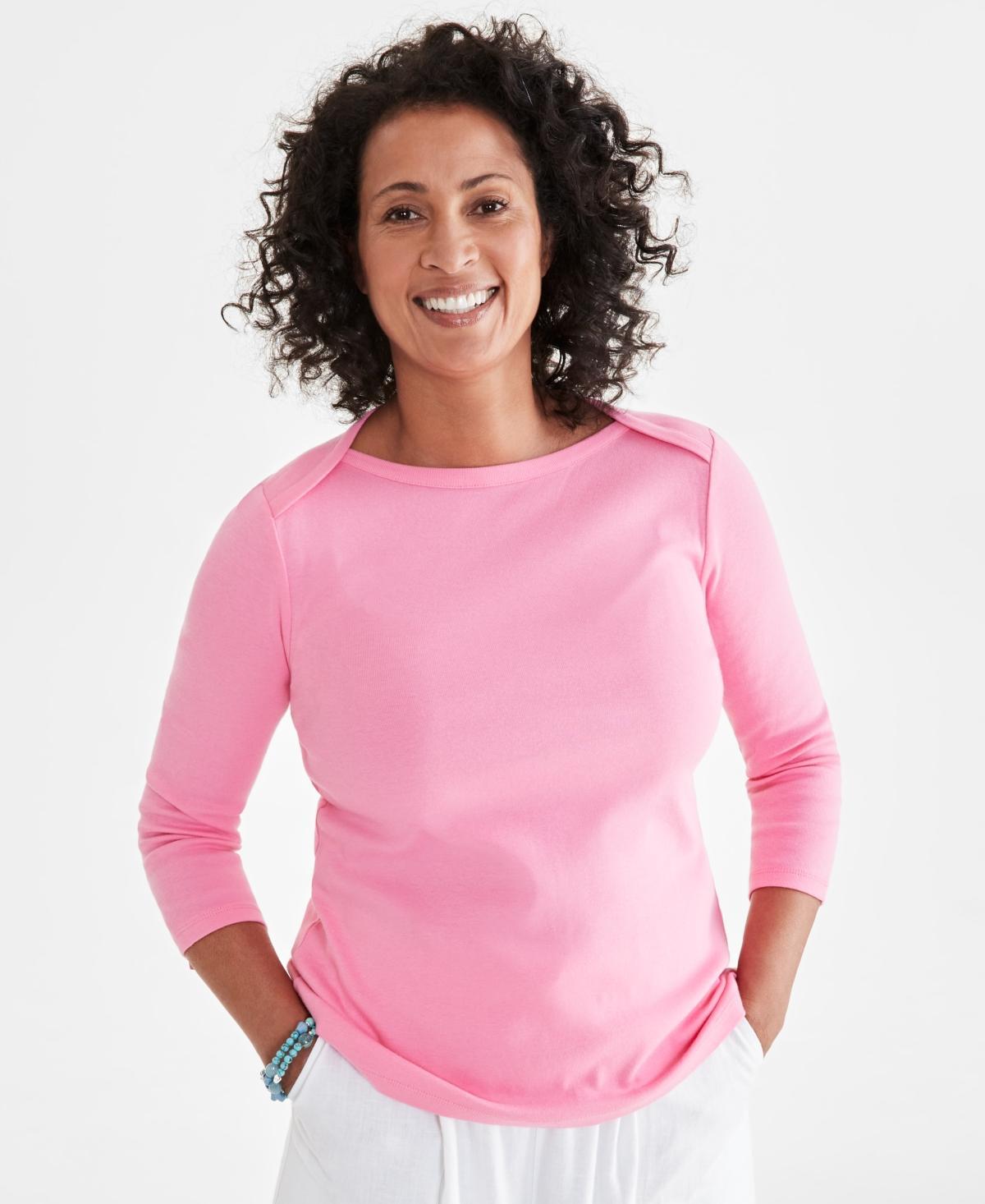 Style & Co Womens Pima Cotton 3/4-Sleeve Boat-Neck Top, Regular & Petite, Created for Macys Product Image