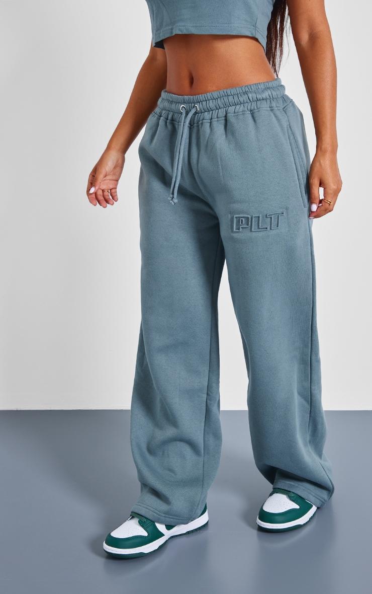 Petite Teal Plt Embossed Wide Leg Joggers Product Image