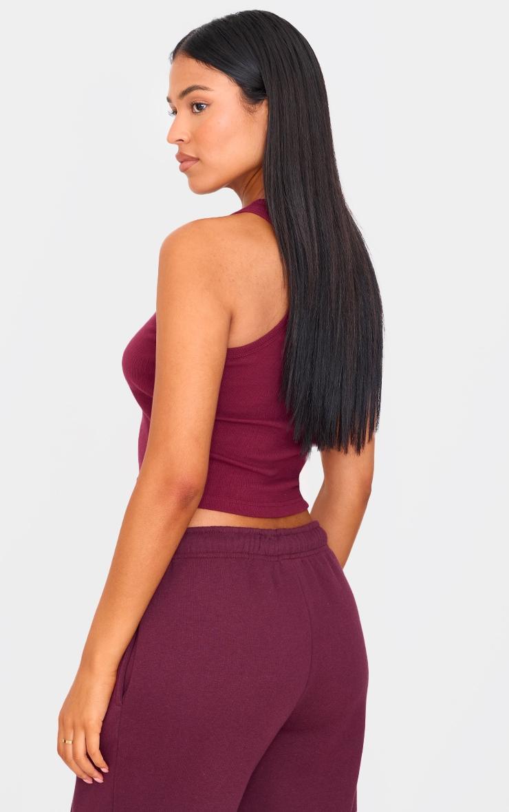 Tall Burgundy Ribbed Racer Neck Top Product Image