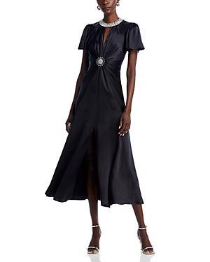 Women's Sharma Embellished Silk Satin Twist-front Gown In Black Product Image