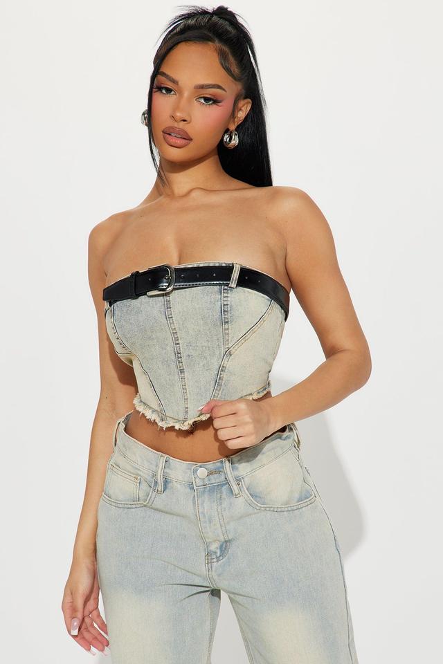 Buckle Up Washed Denim Corset Top - Vintage Wash Product Image